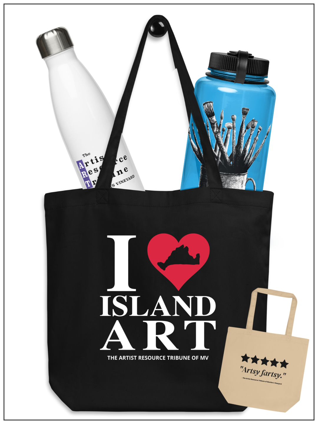 Go to ART MV Merch store to shop Accessories like tote bags and water bottles.